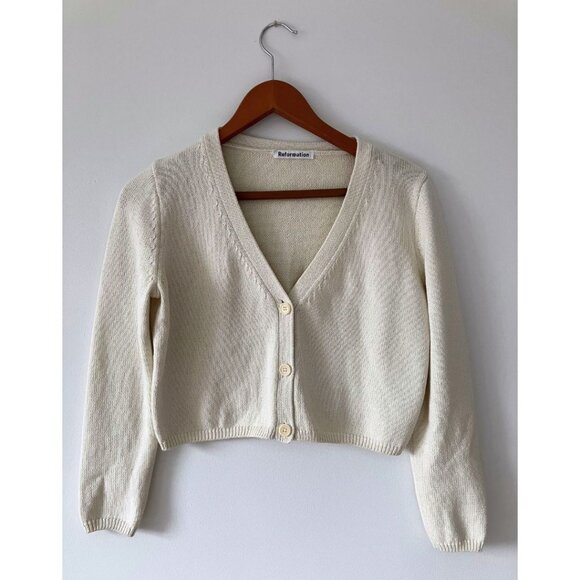 Reformation Tille Cardigan Sweater Cream Size Small - Picture 3 of 8